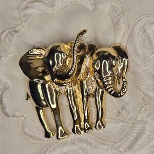 Vintage Gold Tone and Rhinestone Elephant Brooch